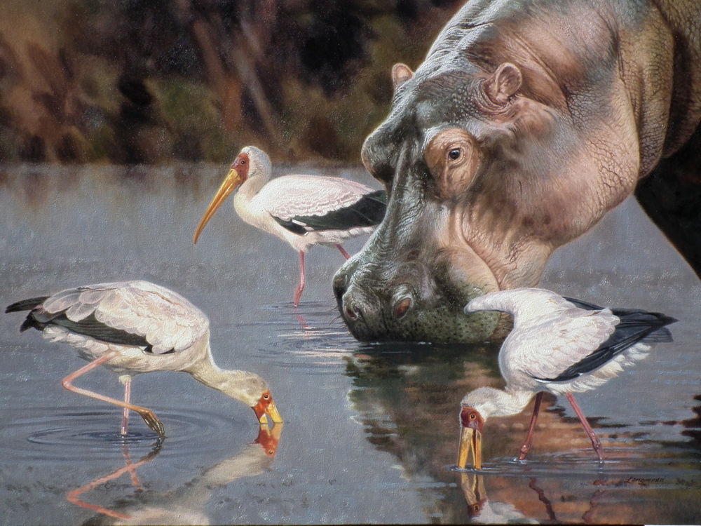 David Langmead - HOBNOBBING HIPPO - GICLEE - 17 X 25