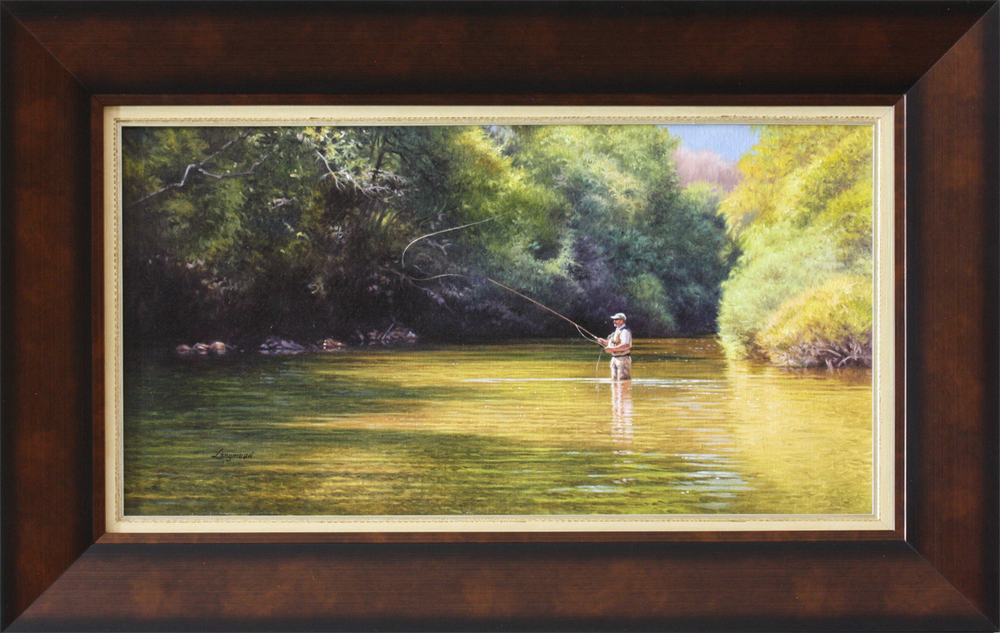 David Langmead - CALL OF THE STREAM - OIL ON CANVAS - 12 X 23 1/2