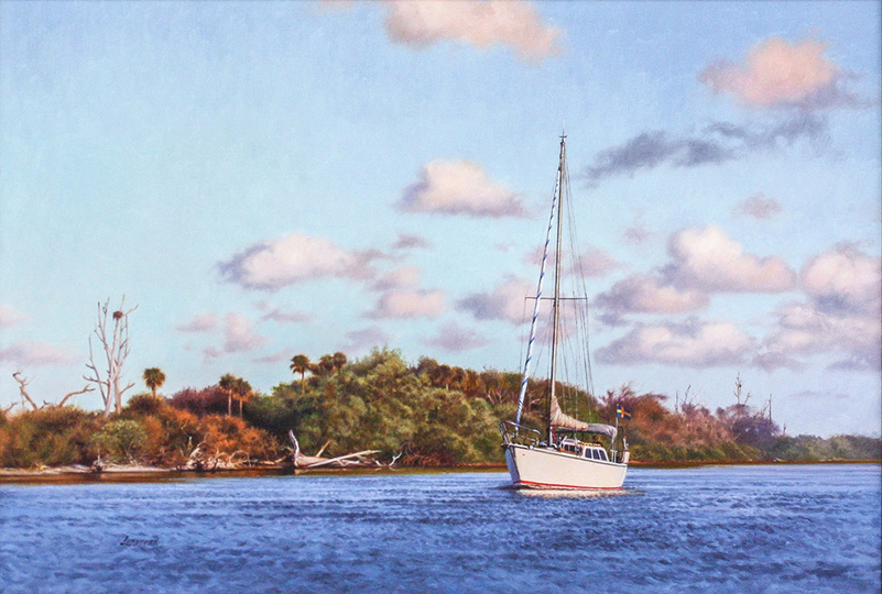 David Langmead - CRUISING THE INDIAN RIVER - OIL ON CANVAS - 19 X 27 1/2