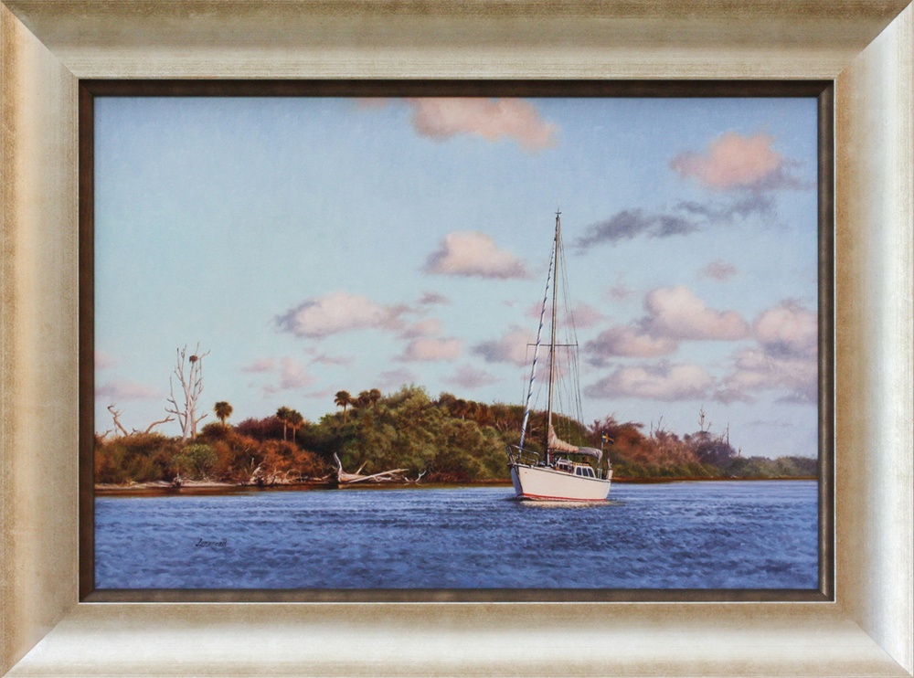 David Langmead - CRUISING THE INDIAN RIVER - OIL ON CANVAS - 19 X 27 1/2