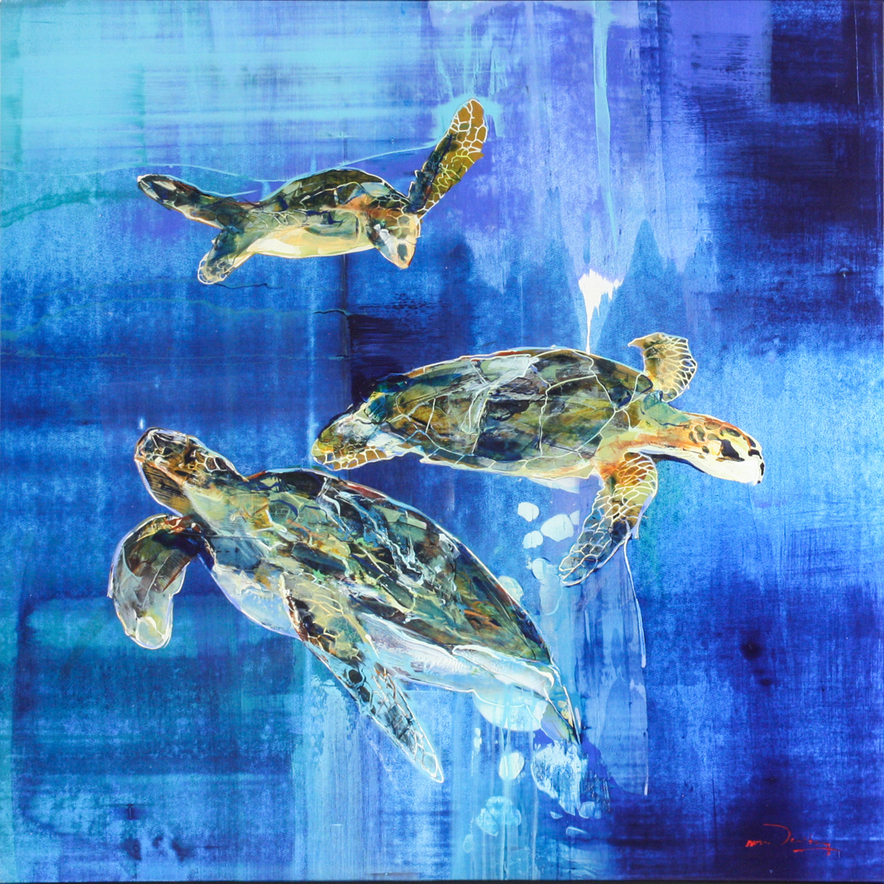 Derric van Rensburg - DEEP BLUE DIVERS - ACRYLIC ON CANVAS - 40 X 40