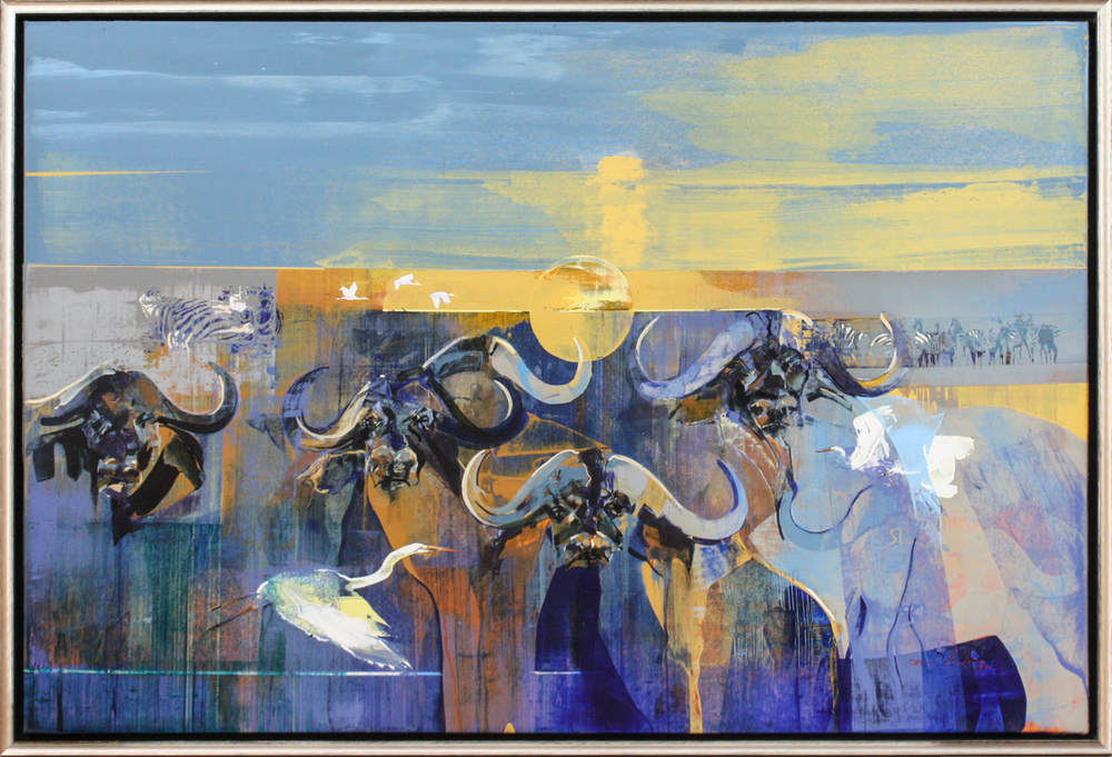 Derric van Rensburg - GUARDIANS AT DUSK - ACRYLIC ON CANVAS - 42 1/4 X 62 1/4