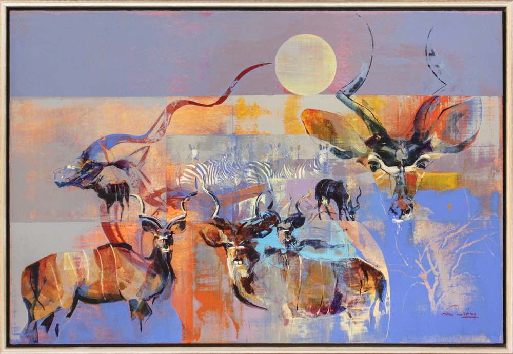 Derric van Rensburg - BUSHVELD MENAGERIE - ACRYLIC ON CANVAS - 42 1/2  62 1/4