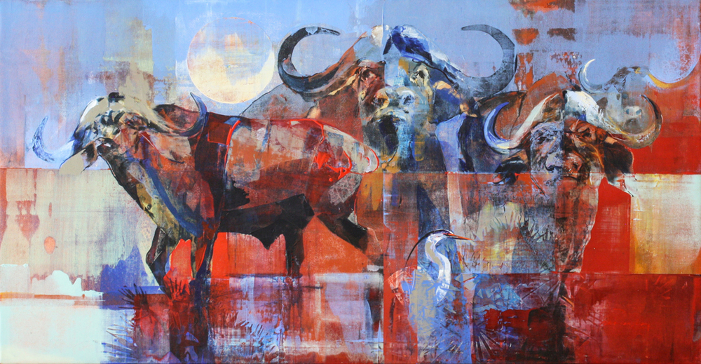 Derric van Rensburg - TRIPLE THREAT - ACRYLIC ON CANVAS - 39 3/4 X 75 1/2