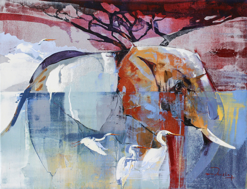 Derric van Rensburg - UNDER THE ACACIA - ACRYLIC ON CANVAS - 33 1/4 X 43