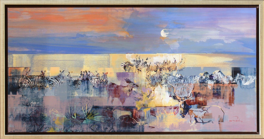 Derric van Rensburg - MOONLIGHT GATHERING - ACRYLIC ON CANVAS - 37 1/4 X 74