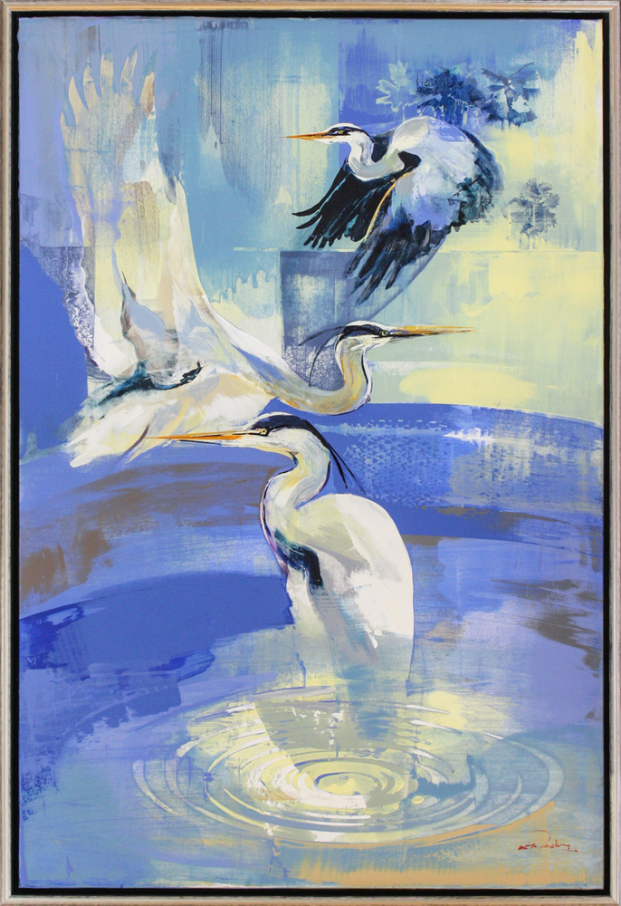 Derric van Rensburg - SWIRLING EGRETS - ACRYLIC ON CANVAS - 42 1/2 X 62 1/2