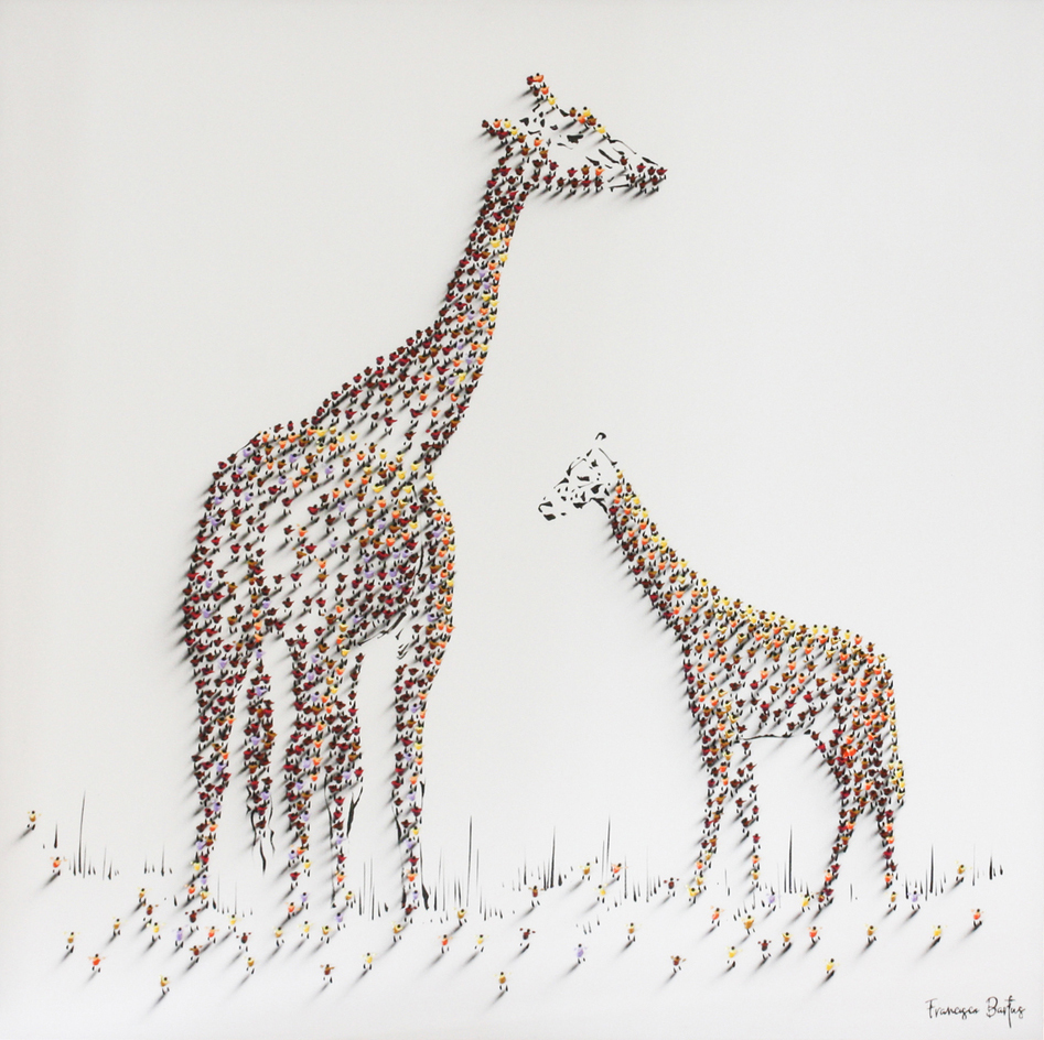 Francisco Bartus - GIRAFFE AND BABY - MIXED MEDIA ON CANVAS - 55 X 55