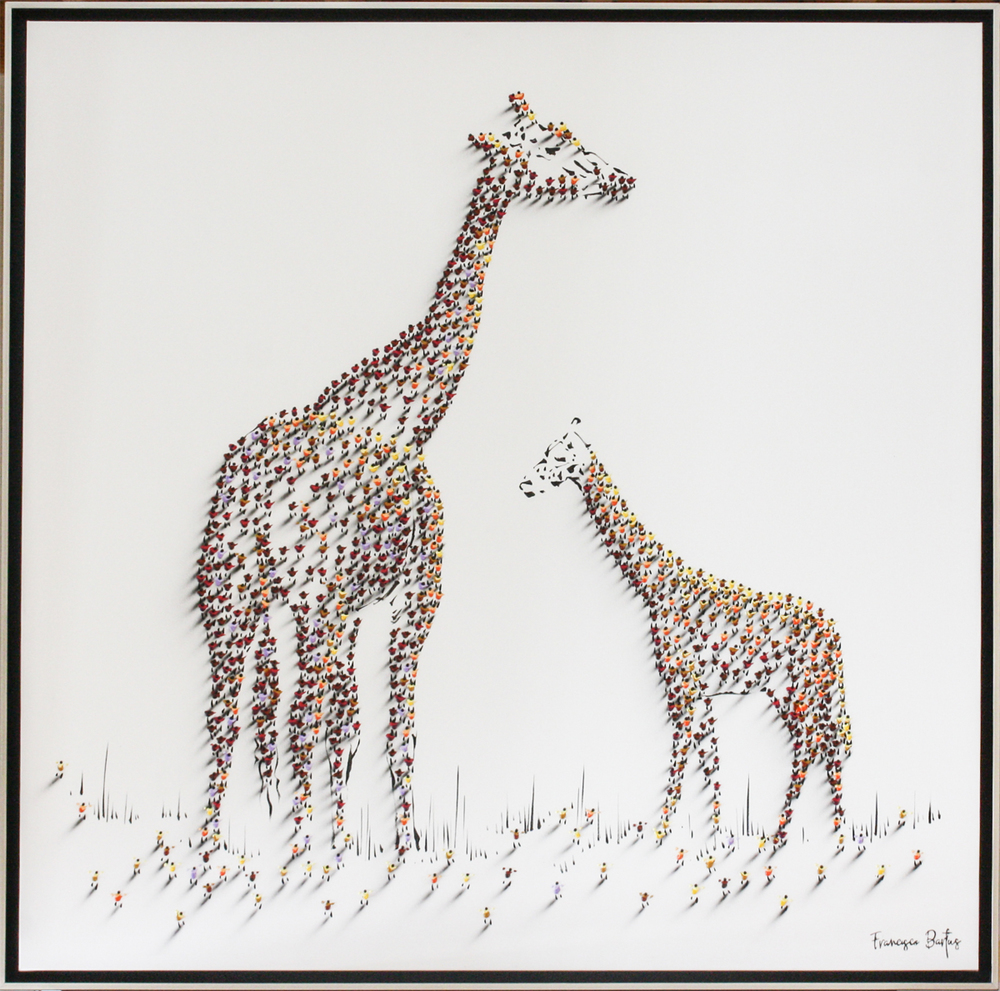 Francisco Bartus - GIRAFFE AND BABY - MIXED MEDIA ON CANVAS - 55 X 55