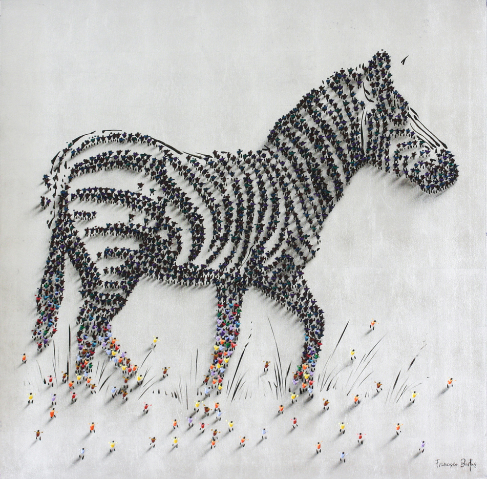 Francisco Bartus - ZEBRA - SILVER LEAF - MIXED MEDIA ON CANVAS - 47 X 47