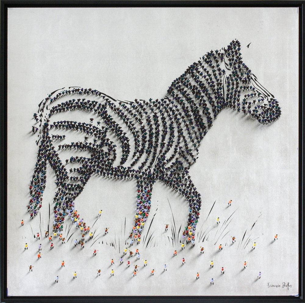 Francisco Bartus - ZEBRA - SILVER LEAF - MIXED MEDIA ON CANVAS - 47 X 47