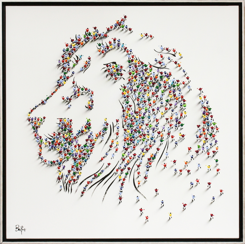 Francisco Bartus - LION - MIXED MEDIA ON CANVAS - 40 X 40