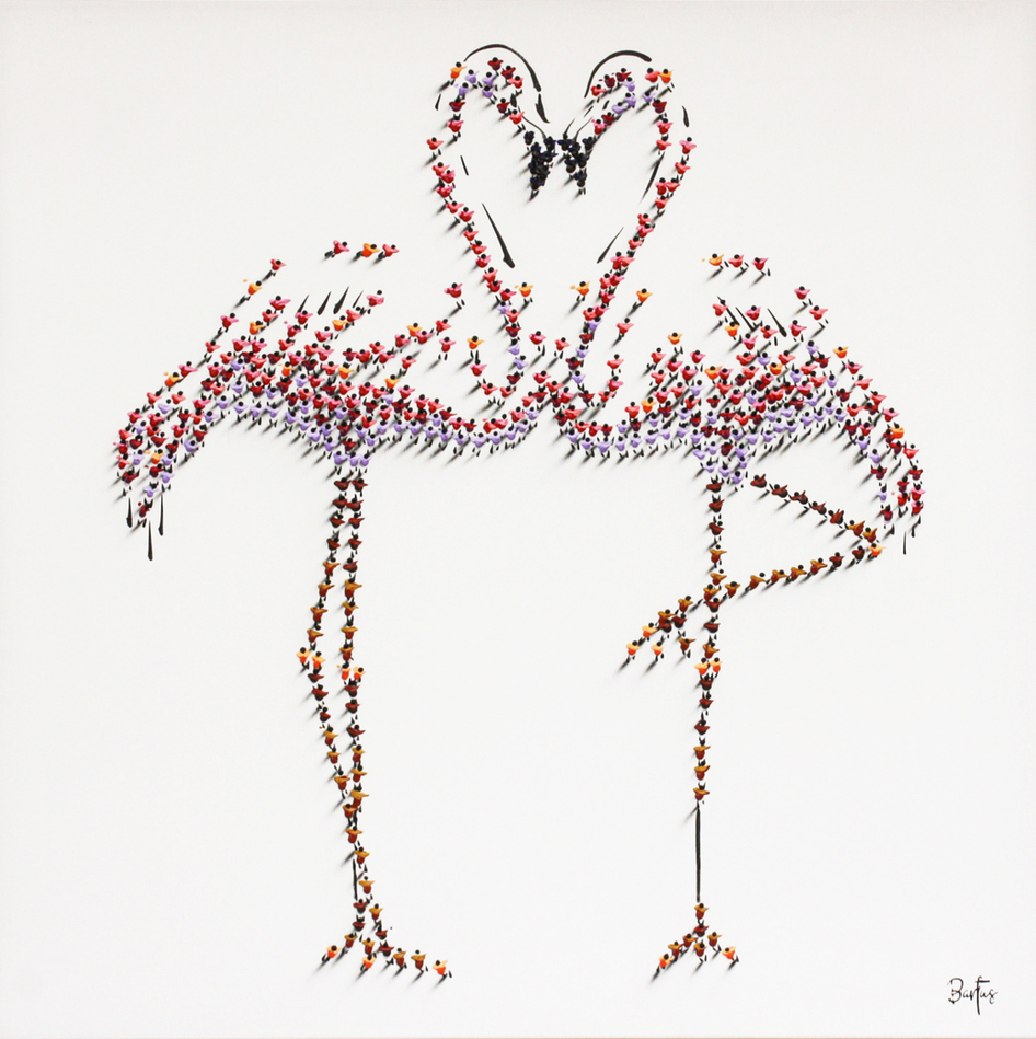 Francisco Bartus - FLAMINGO PAIR - MIXED MEDIA ON CANVAS - 40 X 40