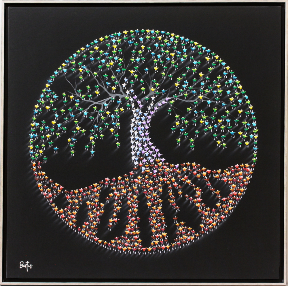 Francisco Bartus - TREE OF LIFE - BLACK BACKGROUND - MIXED MEDIA ON CANVAS - 40 X 40
