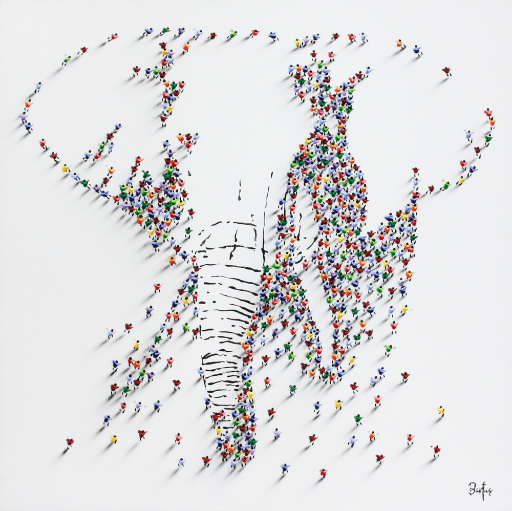 Francisco Bartus - ELEPHANT - MIXED MEDIA ON CANVAS - 40 X 40