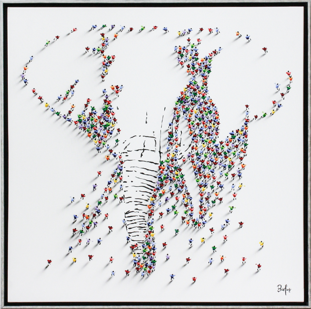 Francisco Bartus - ELEPHANT - MIXED MEDIA ON CANVAS - 40 X 40