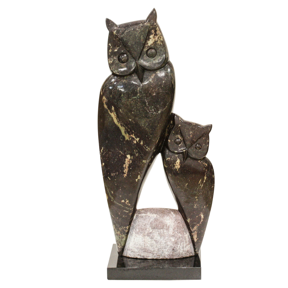 Godfrey Zonde - MY MOMMA - OWL AND BABY - COBALT - 37 X 18 X 6