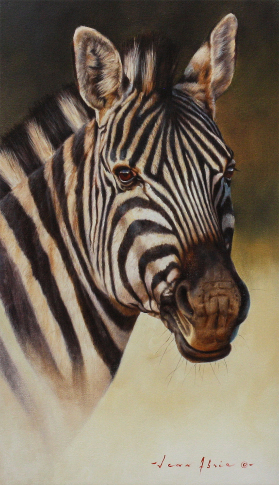Jean Abrie - ZEBRA PORTRAIT - OIL ON CANVAS - 23 7/8 X 13 3/4