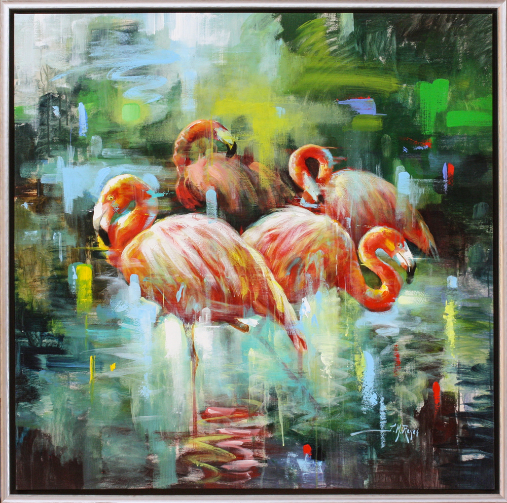 Jose Manuel Reyes - FLAMINGO QUARTET - ACRYLIC ON CANVAS - 47 X 47