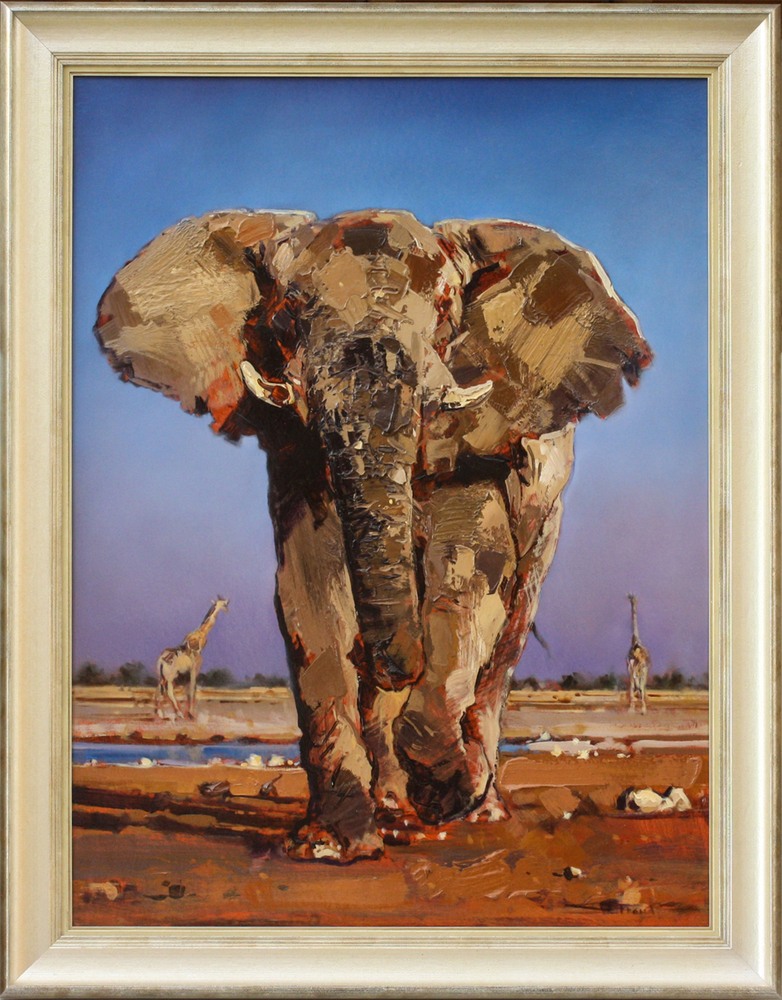 James Stroud - KING OF THE WATERHOLE - OIL ON PANEL - 48 X 36