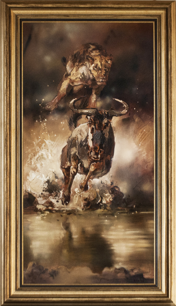 James Stroud - THE PURSUIT - OIL ON PANEL - 48 X 24