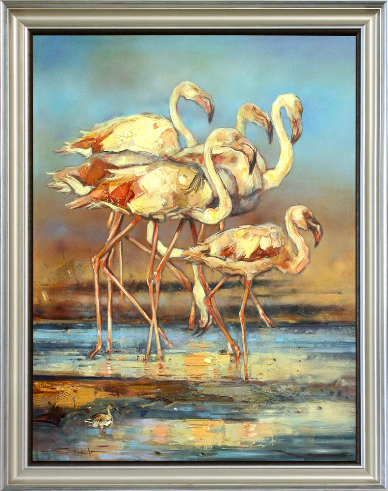 James Stroud - DANCE OF THE FLAMINGOS - OIL ON PANEL - 48 X 36