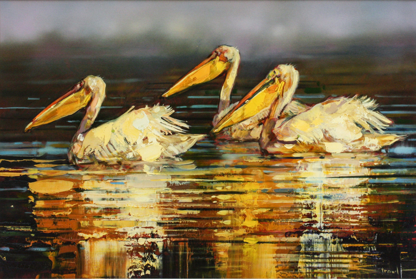 James Stroud - THREE'S COMPANY - OIL ON PANEL - 24 X 36