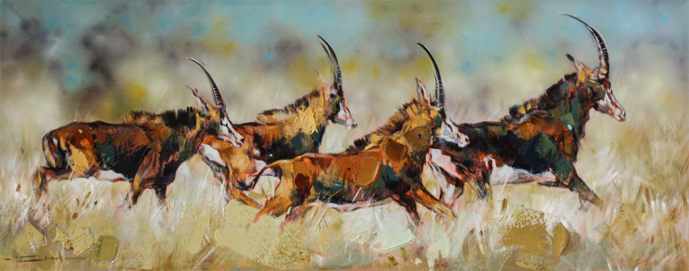 James Stroud - STAMPEDE - OIL ON CANVAS - 23 3/4 X 59 1/4