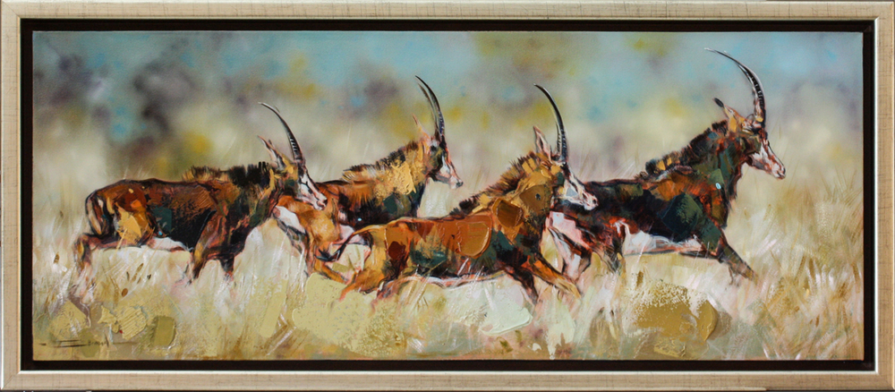 James Stroud - STAMPEDE - OIL ON CANVAS - 23 3/4 X 59 1/4