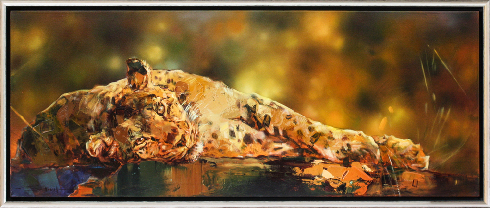 James Stroud - LAZING LEOPARD - OIL ON CANVAS - 23 5/8 x 59 1/8