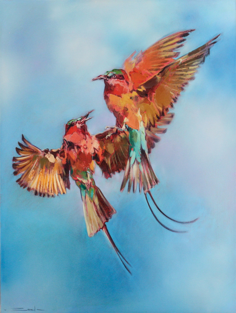 James Stroud - COLORFUL COURTSHIP - OIL ON CANVAS - 36 X 48
