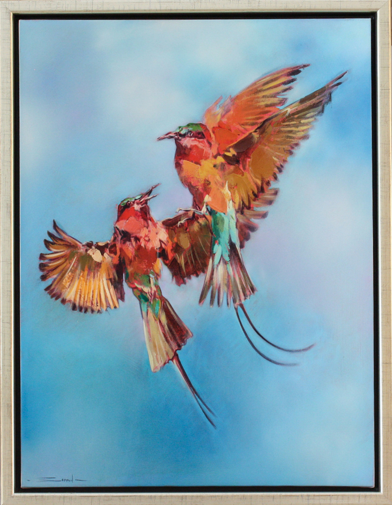 James Stroud - COLORFUL COURTSHIP - OIL ON CANVAS - 36 X 48