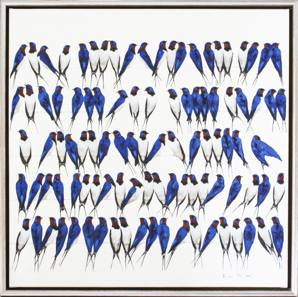Kirsty May Hall - BARN SWALLOWS ON A WIRE - GICLEE - 40 X 40