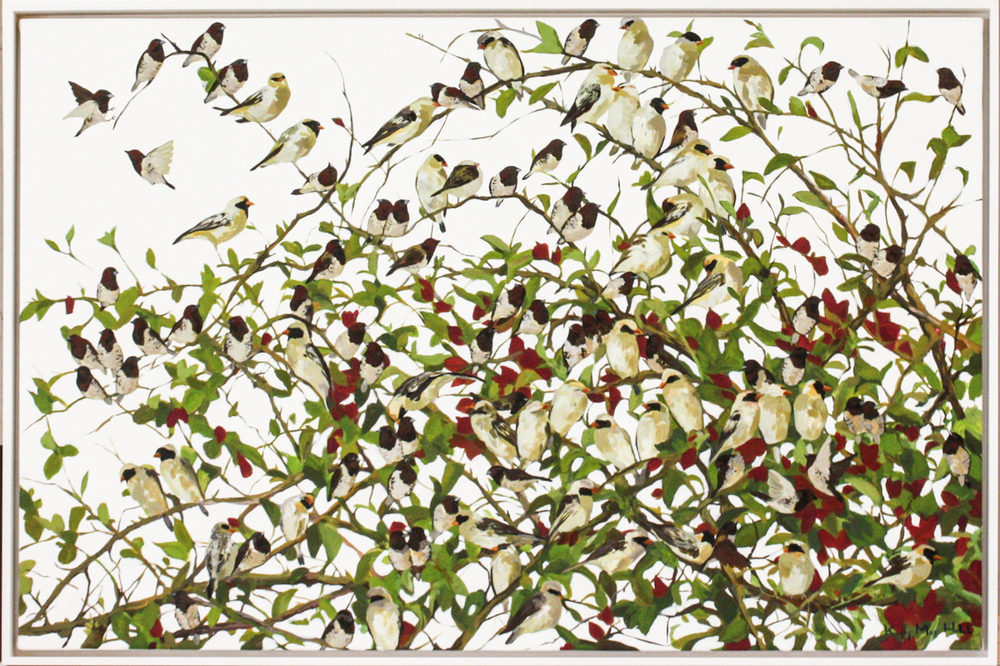 Kirsty May Hall - BRONZE MANNIKINS AND RED BILLED QUELA - GICLEE - 30 X 46