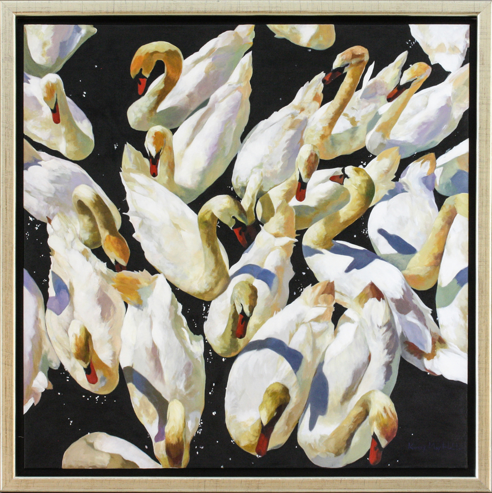 Kirsty May Hall - SWAN FAMILY IN LATE SUMMER - GICLEE - 40 X 40