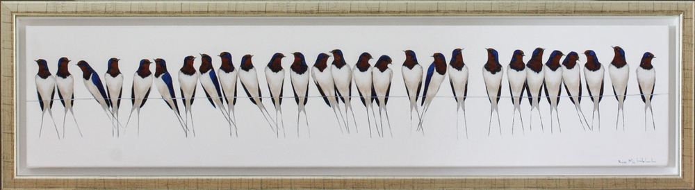 Kirsty May Hall - BARN SWALLOWS ON A SINGLE WIRE - GICLEE - 13 X 59