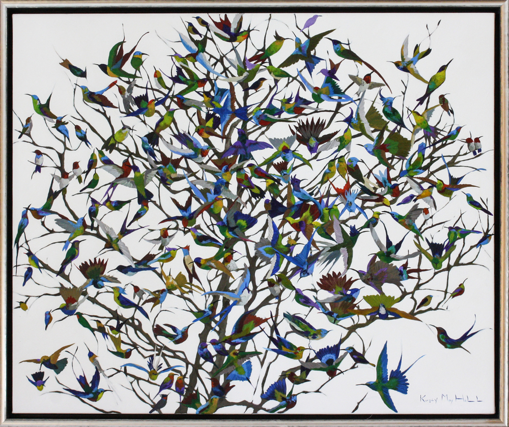 Kirsty May Hall - BRIGHT, HAPPY BIRDS - ACRYLIC ON  CANVAS - 39 1/4 X 47