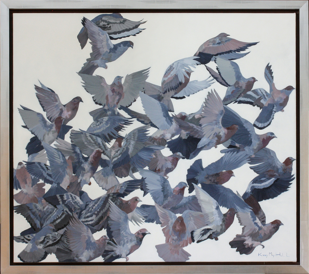 Kirsty May Hall - FLOCK OF DOVES - ACRYLIC ON  CANVAS - 59 X 52