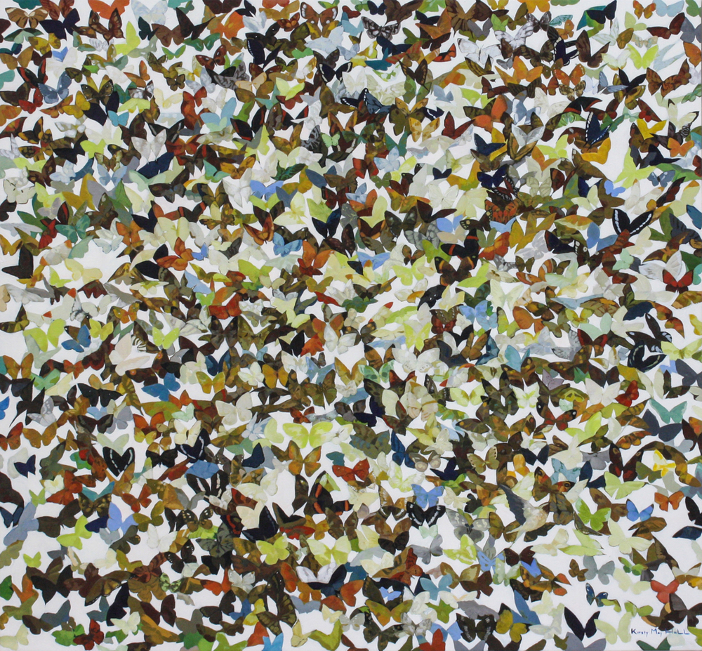 Kirsty May Hall - MANY BUTTERFLIES - ACRYLIC ON  CANVAS - 55 X 59