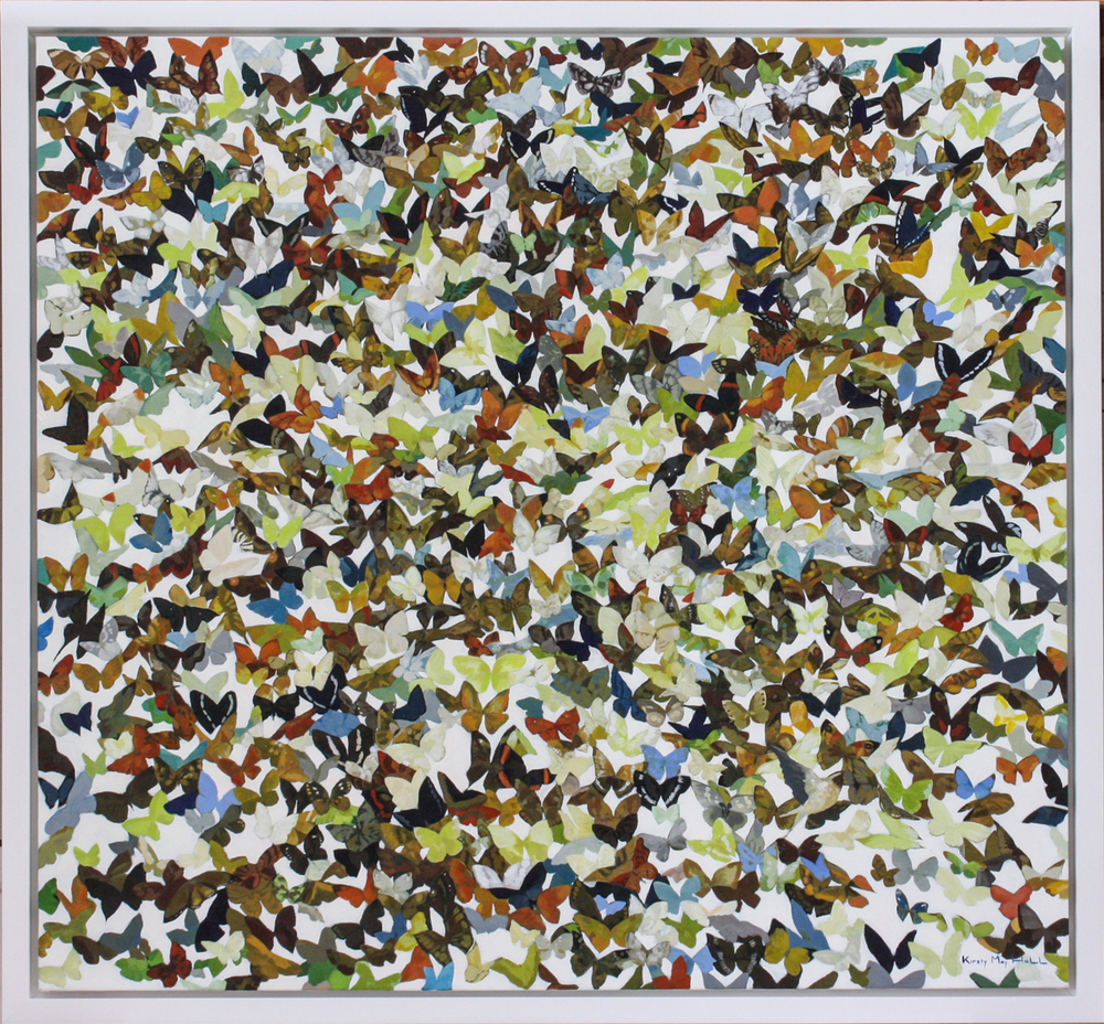 Kirsty May Hall - MANY BUTTERFLIES - ACRYLIC ON  CANVAS - 55 X 59