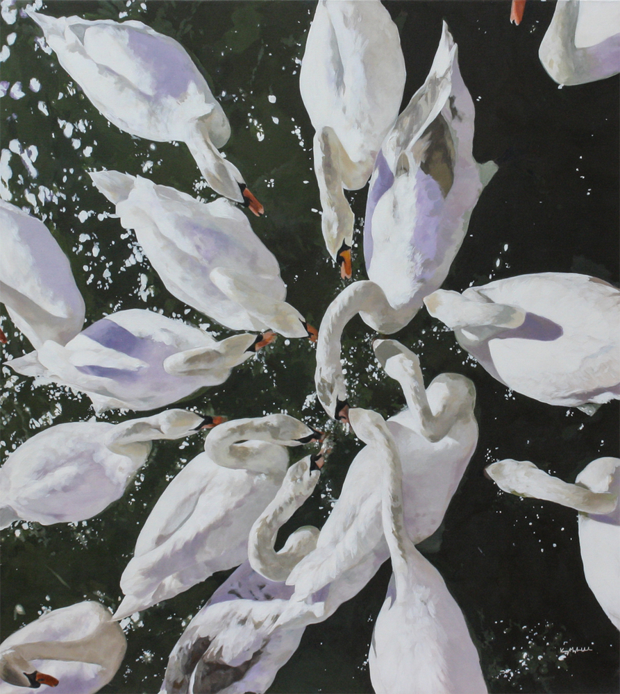 Kirsty May Hall - SWANS LUNCHEON - ACRYLIC ON  CANVAS - 55 X 49