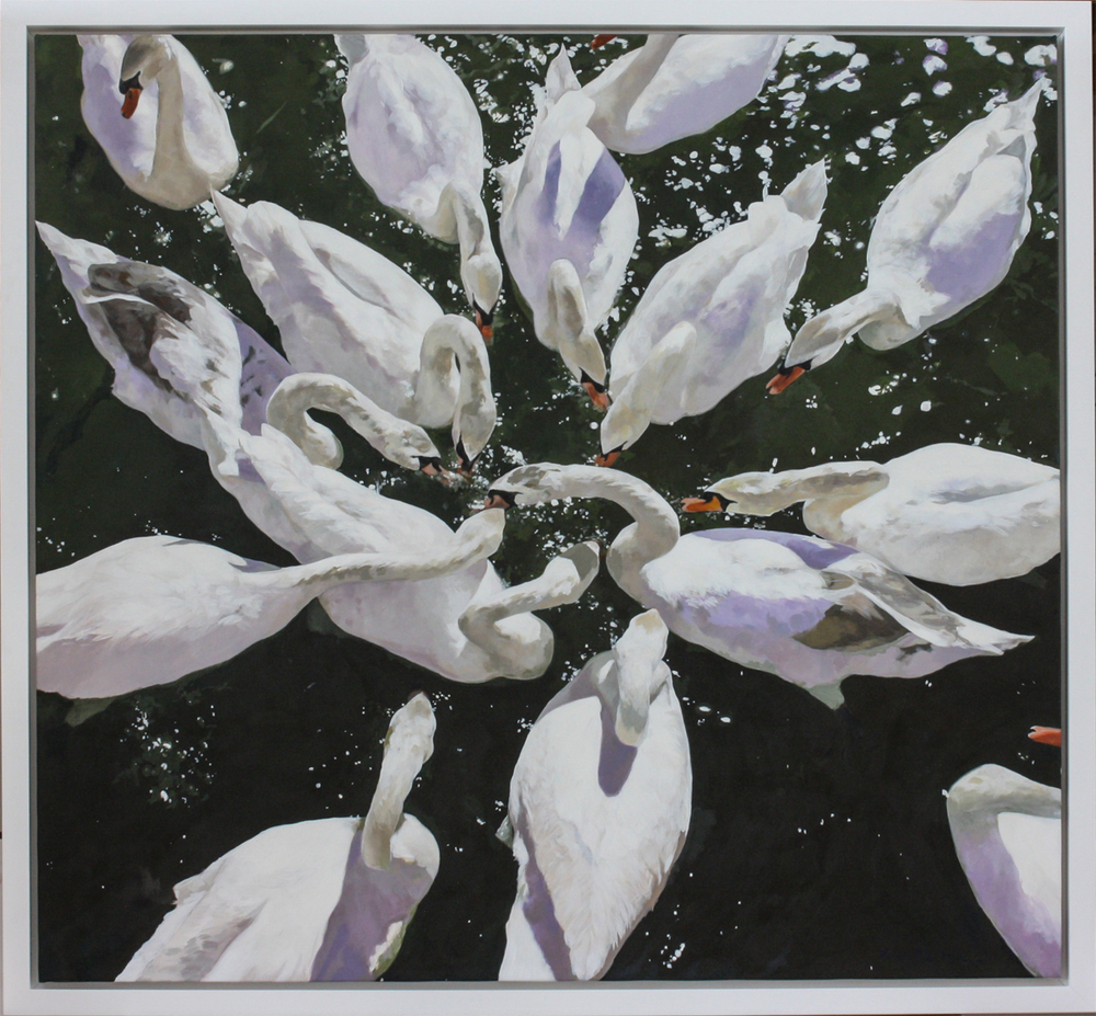 Kirsty May Hall - SWANS LUNCHEON - ACRYLIC ON  CANVAS - 55 X 59