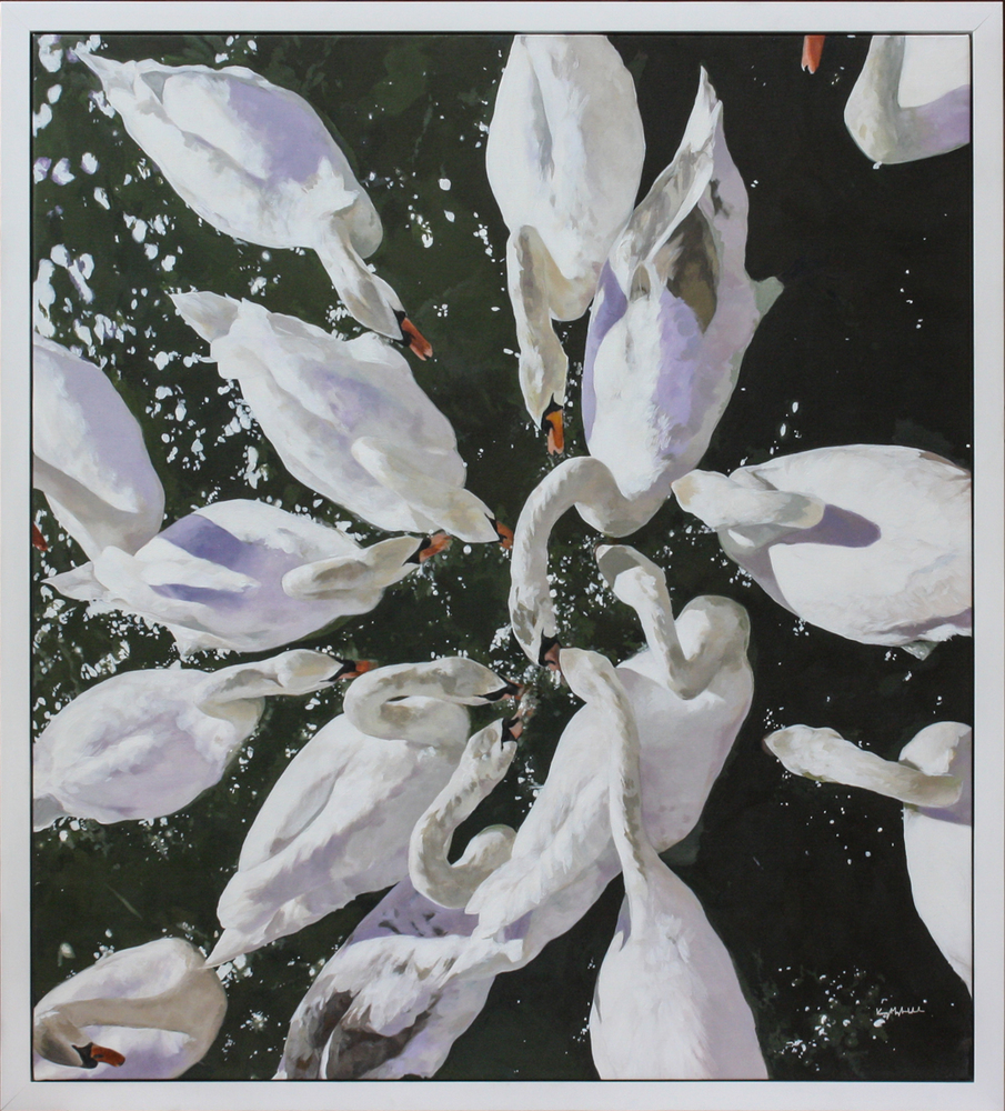 Kirsty May Hall - SWANS LUNCHEON - ACRYLIC ON  CANVAS - 55 X 49
