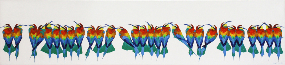 Kirsty May Hall - EUROPEAN BEE EATERS - ACRYLIC ON  CANVAS - 15 5/8 X 66 3/4