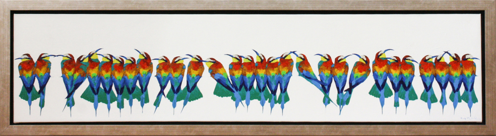 Kirsty May Hall - EUROPEAN BEE EATERS - ACRYLIC ON  CANVAS - 15 5/8 X 66 3/4
