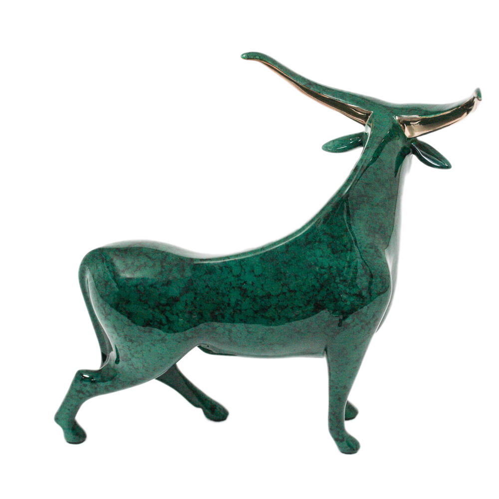 Loet Vanderveen - BULL (115) - BRONZE - 9 X 8.5 - These sculptures are bronze limited editions.
<br>
<br><a href="/[sculpture]/[available]-[patina]-[swatches]/">More than 30 patinas are available</a>. Available patinas are indicated as IN STOCK. Loet Vanderveen limited editions are always in strong demand and our stocked inventory sells quickly. Special orders are not being taken at this time.
<br>
<br>Allow a few weeks for your sculptures to arrive as each one is thoroughly prepared and packed in our warehouse. This includes fully customized crating and boxing for each piece. Your patience is appreciated during this process as we strive to ensure that your new artwork safely arrives.
<br>
<br>Shipping and Handling TBD