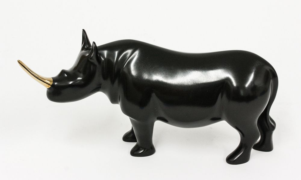 Loet Vanderveen - RHINO, AFRICAN (116) - BRONZE - 12 X 4 X 6 - These sculptures are bronze limited editions.
<br>
<br><a href="/[sculpture]/[available]-[patina]-[swatches]/">More than 30 patinas are available</a>. Available patinas are indicated as IN STOCK. Loet Vanderveen limited editions are always in strong demand and our stocked inventory sells quickly. Special orders are not being taken at this time.
<br>
<br>Allow a few weeks for your sculptures to arrive as each one is thoroughly prepared and packed in our warehouse. This includes fully customized crating and boxing for each piece. Your patience is appreciated during this process as we strive to ensure that your new artwork safely arrives.
<br>
<br>Shipping and Handling TBD