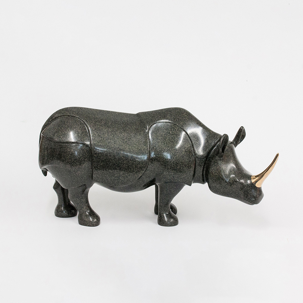 Loet Vanderveen - RHINO (137) - BRONZE - 18 X 7 X 9.5 - These sculptures are bronze limited editions.
<br>
<br><a href="/[sculpture]/[available]-[patina]-[swatches]/">More than 30 patinas are available</a>. Available patinas are indicated as IN STOCK. Loet Vanderveen limited editions are always in strong demand and our stocked inventory sells quickly. Special orders are not being taken at this time.
<br>
<br>Allow a few weeks for your sculptures to arrive as each one is thoroughly prepared and packed in our warehouse. This includes fully customized crating and boxing for each piece. Your patience is appreciated during this process as we strive to ensure that your new artwork safely arrives.
<br>
<br>Shipping and Handling TBD