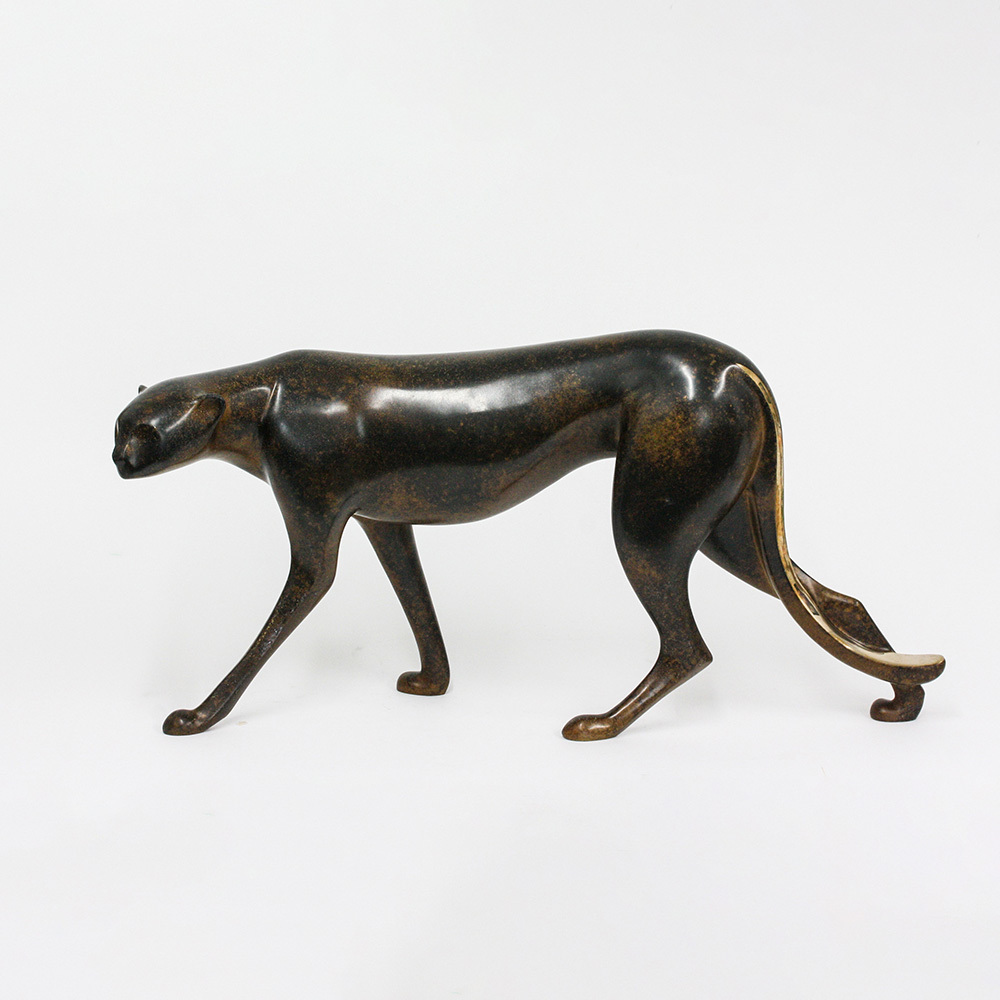 Loet Vanderveen - CHEETAH, STALKING (138) - BRONZE - 20 X 9 X 13 - Free Shipping Anywhere In The USA!
<br>
<br>These sculptures are bronze limited editions.
<br>
<br><a href="/[sculpture]/[available]-[patina]-[swatches]/">More than 30 patinas are available</a>. Available patinas are indicated as IN STOCK. Loet Vanderveen limited editions are always in strong demand and our stocked inventory sells quickly. Special orders are not being taken at this time.
<br>
<br>Allow a few weeks for your sculptures to arrive as each one is thoroughly prepared and packed in our warehouse. This includes fully customized crating and boxing for each piece. Your patience is appreciated during this process as we strive to ensure that your new artwork safely arrives.