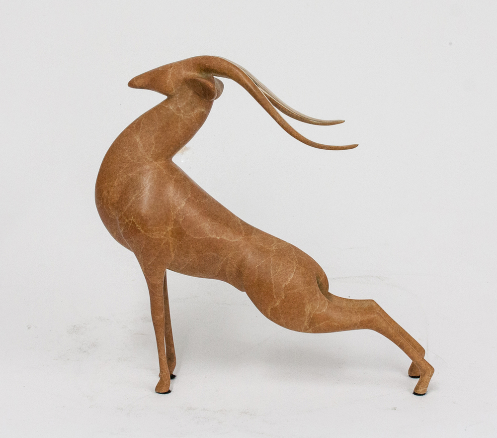 Loet Vanderveen - SPRINGBOK (152) - BRONZE - 9 X 9 - These sculptures are bronze limited editions.
<br>
<br><a href="/[sculpture]/[available]-[patina]-[swatches]/">More than 30 patinas are available</a>. Available patinas are indicated as IN STOCK. Loet Vanderveen limited editions are always in strong demand and our stocked inventory sells quickly. Special orders are not being taken at this time.
<br>
<br>Allow a few weeks for your sculptures to arrive as each one is thoroughly prepared and packed in our warehouse. This includes fully customized crating and boxing for each piece. Your patience is appreciated during this process as we strive to ensure that your new artwork safely arrives.
<br>
<br>Shipping and Handling TBD
